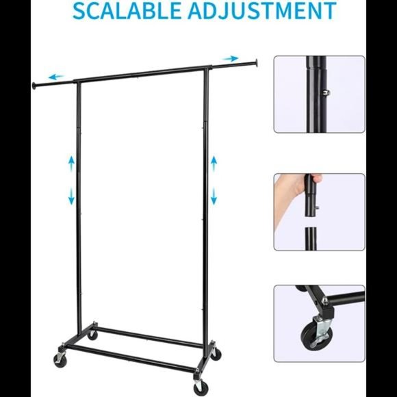 Standard Rod Fishat Simple Rolling Clothing Garment Rack for Hanging Clothes